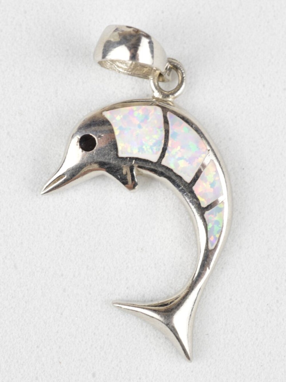 925 Sterling Silver White Opal Dolphin Pendant Hawaiian Jumping Sea Life Charm